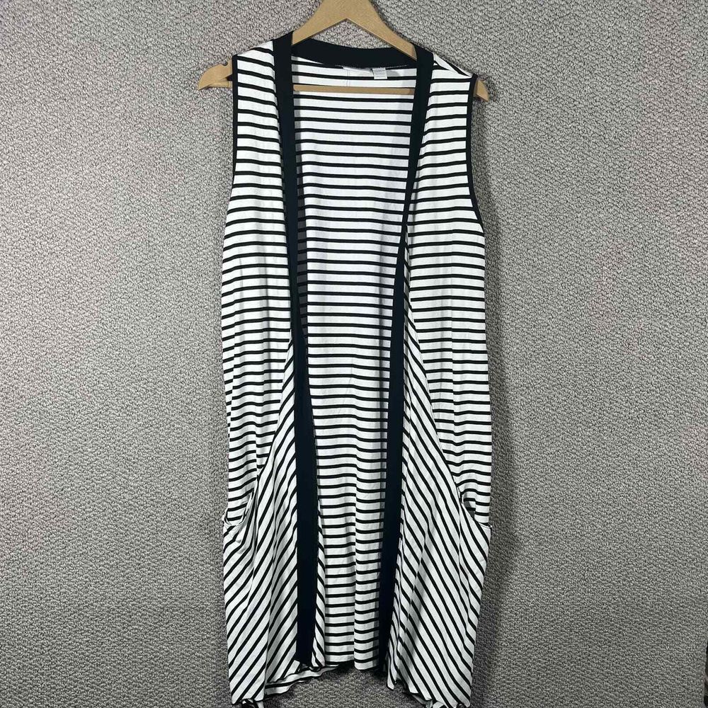 Chico's Duster Cardigan Sweater Womens 1 US Medium‎ Black White Striped Open